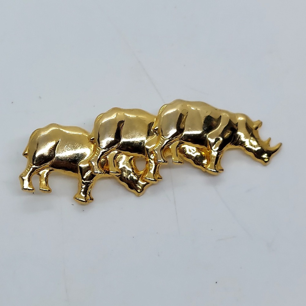 Vintage‎ Rhinoceros Brooch Stamped Gold Tone